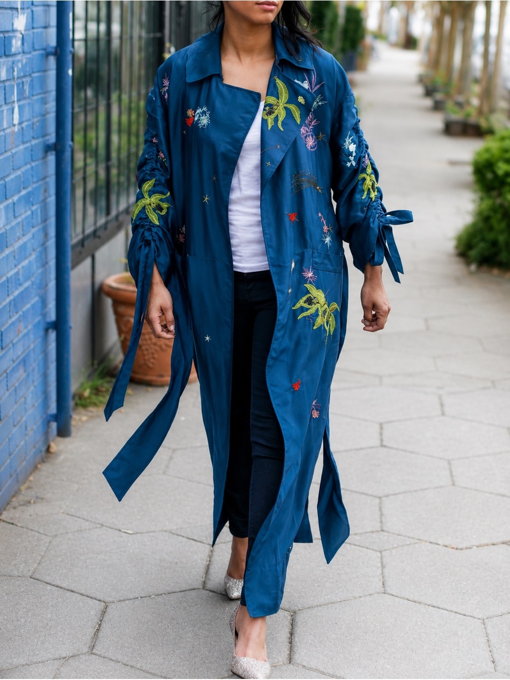 Cinq A Sept Aziza Embroidered Trench Coat Boho Preppy Artsy Whimsical Womens M/L